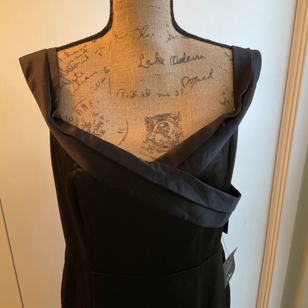 NWT LULUS Adored Forever Black Satin Off-the-Shoulder Maxi Dress gown satin Prom - Picture 8 of 11